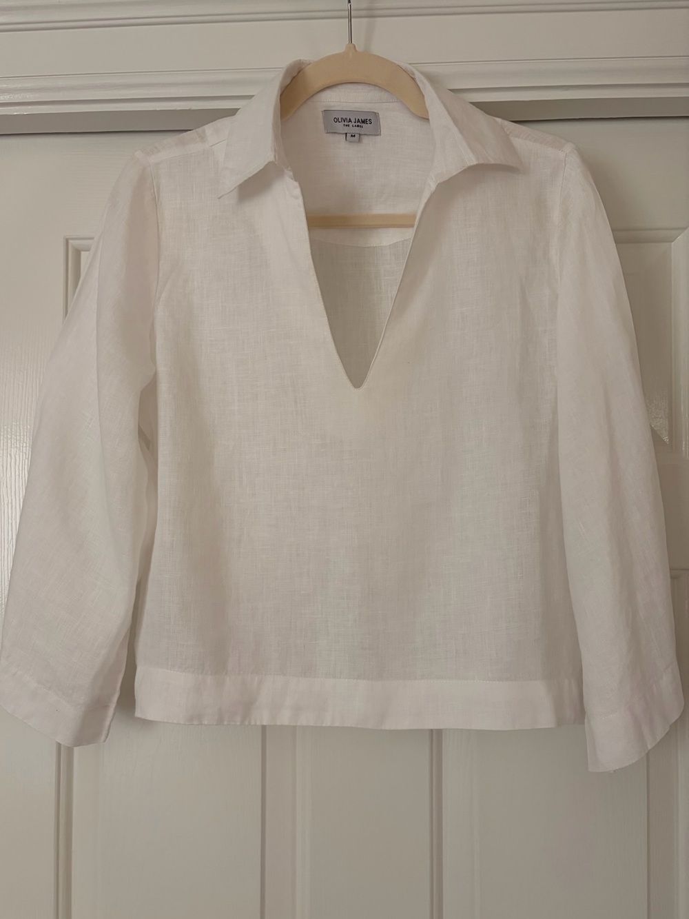 Olivia James the Label Taylor Top in white linen, size M